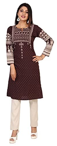 Plus Size Indian Kurtas for Women Long Kurti Tunic Tops (Chocolate, 7XL)