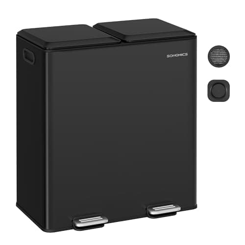 SONGMICS Trash Can, 2 x 8 Gall...ecycling, Ink Black ULTB743B01