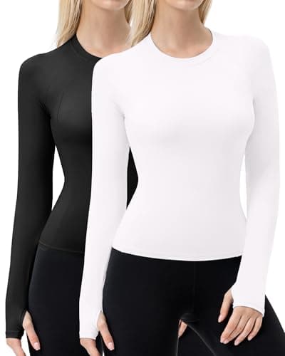 LWISMIL 2 Pack Women's Long Sleeve Workout Tops Seamless Compression Shirts Running Yoga Top Moisture Wicking Breathable Base Layer