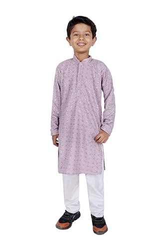 TRILOKI Kids Kurta Set for Boys Sequined Embroidery Lavender Rayon Indian Traditional Ethnic Wear