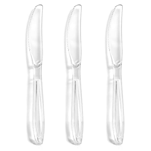 QualQuot 120 Count Heavy Duty Clear Plastic Knives, Solid and Durable Disposable Knives, BPA-Free and Heat Resistant, Premium Disposable Knive for Party and Daily Use