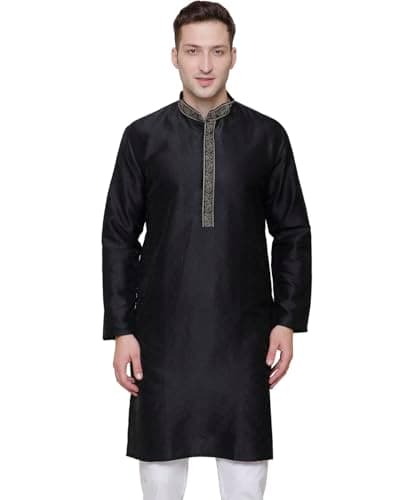 Maple Clothing Men's Kurta Only No Pants Indian Clothing Guest Wedding Party Outfit (Black, S)