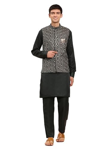 Pro-Ethic Style Developer Mens Indian Traditional Cotton Kurta Set With Velvet Jacket (Waistcoat) For Men (C-116) Green XXXX Large