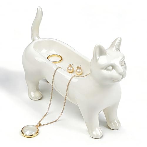 PUDDING CABIN Cat Gifts for Women Mom Siamese Ring Holder for Jewelry Rings, Earrings & Necklaces, Minimalist Home Decor, Unique Cats Gifts for Cat Lovers Birthday Mothers Day & Christmas