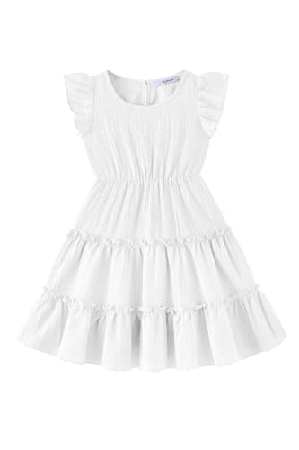 Arshiner Toddler Girls White Dress Ruffle Sleeveless Tiered Swing Twirly Dresses Cute Summer Beach Sundress Size 6