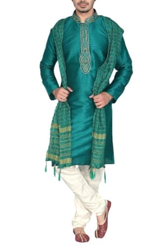 Sonisha MKP9008 Men's Green Kurta Pajama Set Wedding Kurta Pyjama Indian Party Suit (38)