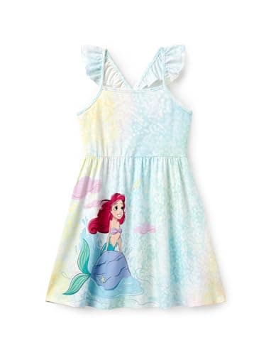 Disney Princess The Little Mermaid Ariel Toddler Girls Dress Ruffle Sleeveless Criss Cross Bubbles Print Sundress Birthday Kids Summer Clothes 4-5T