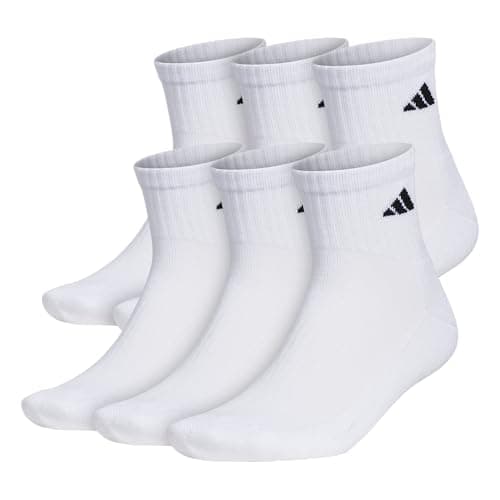 adidas Men's Athletic Cushioned Quarter Ankle Socks (6 Pairs) Durable & Comfortable, White/Black, L