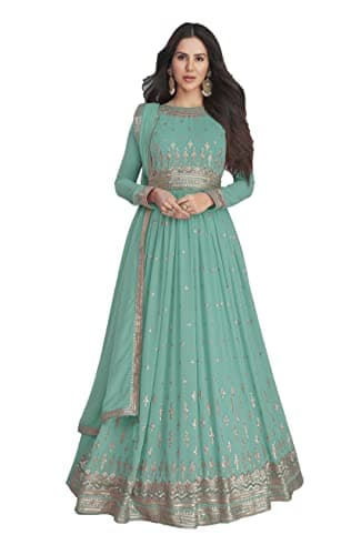 STELLACOUTURE indian pakistani party/wedding night heavy anarkali ready to wear salwar kameez suit for women 2554-O (Sky Blue, 46)