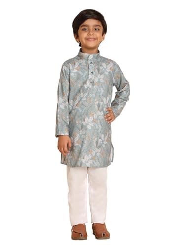 Pro-Ethic Style Developer Boys Heavy Cotton Printed Kurta Set for Kid's | Indian Ethnic Wear | Traditional Party Wear | Firozi | 9-10 years (S-280)