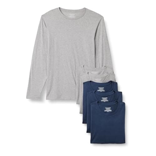 Amazon Essentials Men's Slim Fit Crewneck Undershirts, Pack of 6, Medium Grey Heather/Navy, Large