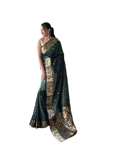 Rang Priya Banarasi Silk Zari Woven Saree with unstitched blouse (Green)