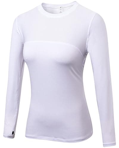 SPVISE White Long Sleeve Compression Shirt Women Yoga Workout Tops with Thumb Holes Breathable Athletic Running Gym T-Shirts