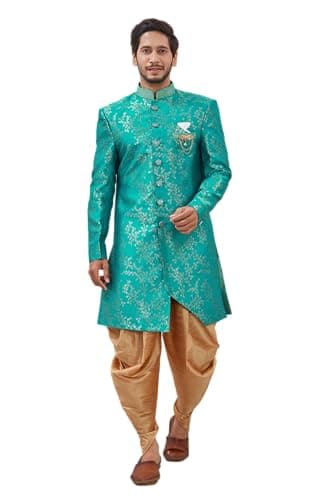 Shreyanvi Indian Designer Wedding Festive Wear Jacquard Fabric Indo-Western Sherwani Pajama Set For Men