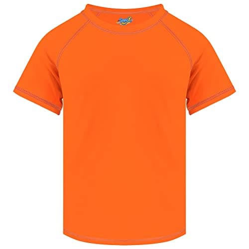 Boys Rash Guard Short Sleeve, Orange UPF 50+ Sun Protection Rashguard Slim Fit Swim Shirt Fishing Surf Quick Dry Cool Beach Clothes for Toddler Youth Kids Size 10-12 Years Sports