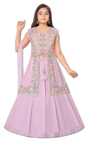 CLOTH ADDA Traditional Indian Ethnic Girls Lehenga Choli with Net Shrug Set, Georgette Fabric, DB-330