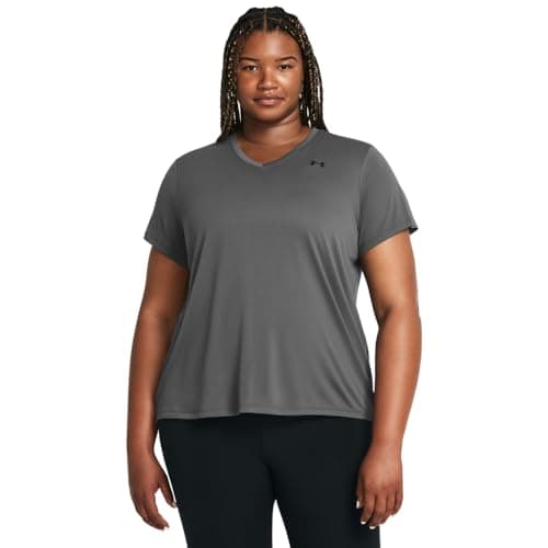 Under Armour Womens Tech Short Sleeve V Neck, (025) Castlerock / / Black, Medium