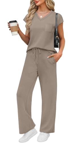 WIHOLL Vacation Outfits for Women 2 Piece Set Summer Airport Travel Outfits Cruise Essentials Resort Wear for Women 2026 Beach Vacation Clothes Spring Fashion Clothing Coffee M