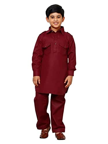 Pro-Ethic Style Developer Boys Cotton Pathani Kurta set for kids | Indian Traditional wear | 7-8 Years|Maroon (S-216)