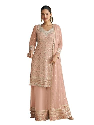 Shriva Fashion Indian ready to wear salwar kameez for Festival wedding party plus size Sharara suit party for women (2890) (Peach, 40)