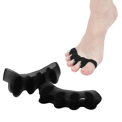 KTSAY Toe Spacers for Women & Men - Silicone Toe Separators for Bunion Relief, Hammer Toe, Plantar Fasciitis & Pedicures | Includes Metatarsal Pad & Therapeutic Yoga Cushion for Foot Pain (2pcs,Black)