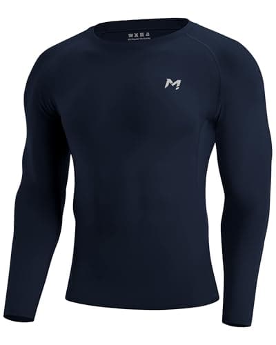 Moozava Compression Shirt Men Long Sleeve Running Top Base Layer Workout T-Shirt UV Sun Undershirt for Football SPF Rash Guard Navy L