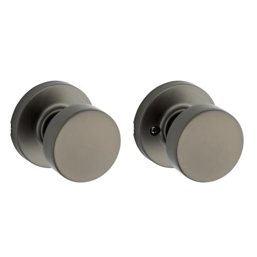 Kwikset Pismo Interior Round Passage Door Knob, Handle for Closet and Hallway Doors, Non-Locking Doorknob, Gunmetal