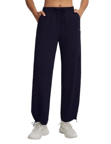 baleaf Women's Adjustable Cuff Workout Barrel Pants with Pockets Blue M
