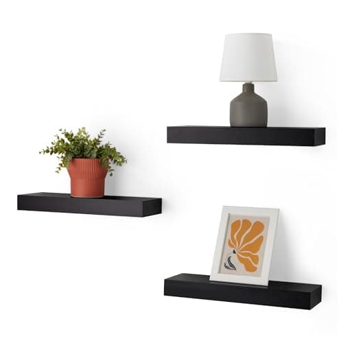 Amazon Basics Wood Floating Wa...Pack, Black, 15.8" x 5" x 1.8"