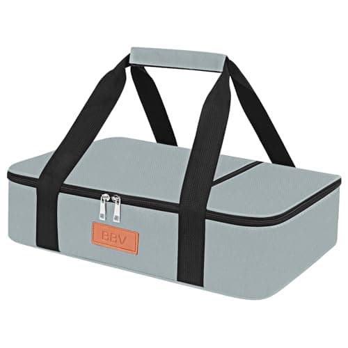 BBV Insulated Casserole Carrier for Hot or Cold Food, Food Warmer Bag Fits 9"x13" Baking Dish, Durable Nylon Leak Proof Food Containers for Travel, Potluck, Parties, Picnic, Cookouts (Grey)