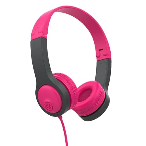 JLab JBuddies Folding Kids Wired Headphones Gen 2, Pink/Grey, Toddler Headphones, Noise Isolation, Kids Safe, Volume Limiting, for Children Ages 2+