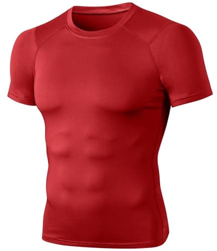 SPVISE Red Men's Short Sleeve Compression T-Shirt Active Athletic Workout Base Layer Undershirt Running Sports Gym Shirts Top