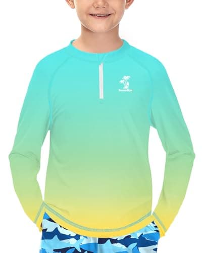 BesserBay UV Protection Boys Rash Guard 1/4 Zip Up Sun Shirt Long Raglan Sleeve Swim Top Ombre Turquoise Yellow 6 Years