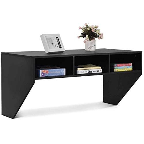 WATERJOY Wall Mounted Desk Com...ble with Storage Shelves Black