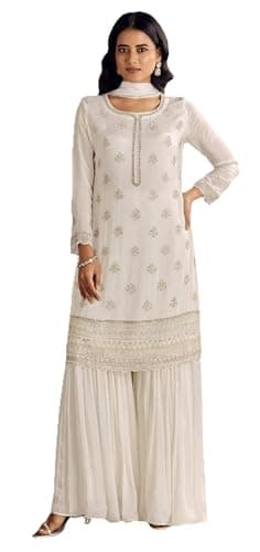 Shriva Fashion Indian Pakistani Ready to wear salwar kameez palazzo with embroidery work eid wedding party for women (2929) (White, 50)