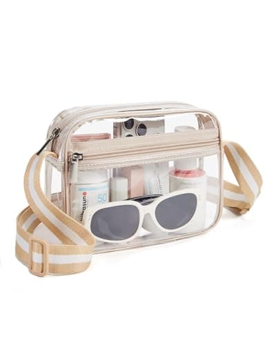 Missnine Clear Bag for Stadium Events Clear Purse for Women Stadium Approved PVC Crossbody Concert Bag (Base-khaki)