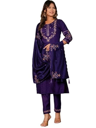 The Red Lion Enterprise women Anarkali Suit Alia cut kurti pant and Dupatta 3pc set salwar suit (US, Alpha, 6X-Large, Regular, Regular, Violet Purple)