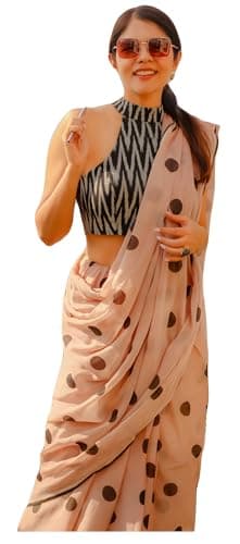 Sidhidata Women's Polka Dot Printed Linen Cotton Saree With Unstitched Blouse Piece (Laddu_Free Size)