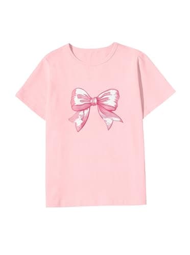 Ecolala Girls' Graphic Tees Summer Cute Tops Casual Short Sleeve Crew Neck T Shirts Pink 6-7Y
