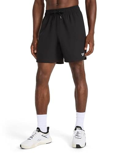 Reebok Men’s Launch Woven 7” Short, Standard Fit, Lightweight Stretch Poly Woven Fabric, Black, Large