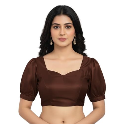 ANANYA FASHION & CRAFTS HUB Dupion Stylish Readymade Puffed Sleeve Sweetheart Neck Blouse for Women Sarees & Lehengas Paded Brown