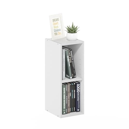Furinno Fulda Book Shelf, 2-Tier Narrow Bookshelf, Bookcase with 8-in Width Storage Shelf, 9.3 x 7.9 x 21.2, for Living Room, Bedroom, Home Office, White