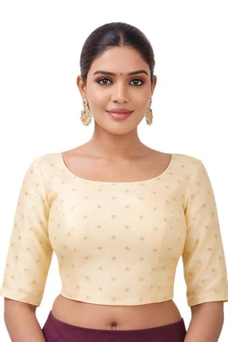 Indian Jacquard Silk Saree Blouse for Women Bollywood Choli Top | Ethnic Crop Top for Wedding, Party, Navratri, Festival Wear, Eid Cream