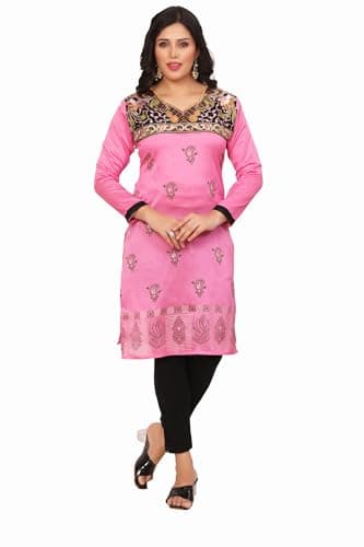 Maple Clothing Indian Long Tunics Kurti Top Blouse Women's India Apparel (Pink, 3XL)