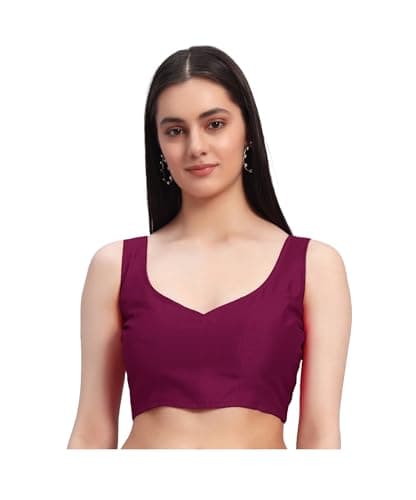 HSD Womens Readymade Solid Sleeveless Silk Saree Blouse for Women Ethnic Choli Crop Top Blouse for Party Wear Wine XL
