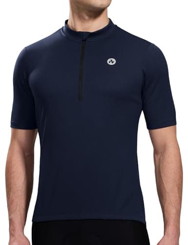 Nepest Bike Jersey for Men Cycling Reflective Quarter Zip Cycle Biking Shirts with Zipper Pockets Moisture Wicking Breathable Biker Tops Deep Blue XL