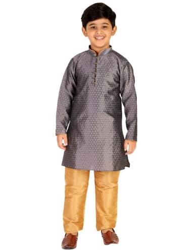 Pro-Ethic Style Developer Kid's Indian Clothing Traditional Wear Silk Kurta Pyjama Sets for Boys | Pack Of 1 (S-129 | Grey, 4-5 years)