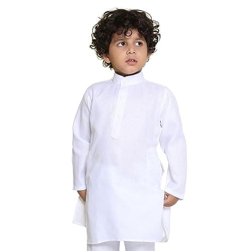 AJ DEZINES Kids Indian Ethnic Wear Kurta For Boys|Boys Indian Outfit|Traditional & Festive Wear|Solid White Kurta-01