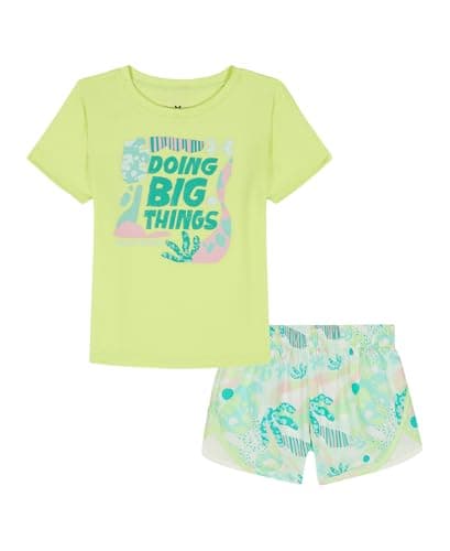 Under Armour Girls' 2-piece Short Sleeve Tee and Shorts Set, Lightweight and Comfortable, Fade Green Print, 5