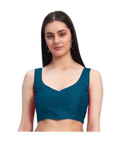 HSD Womens Readymade Solid Sleeveless Silk Saree Blouse for Women Ethnic Choli Crop Top Blouse for Party Wear Morpich Blue XL